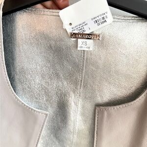 LAMARQUE Women's Silver Leather Jacket / half sleeve / reversible